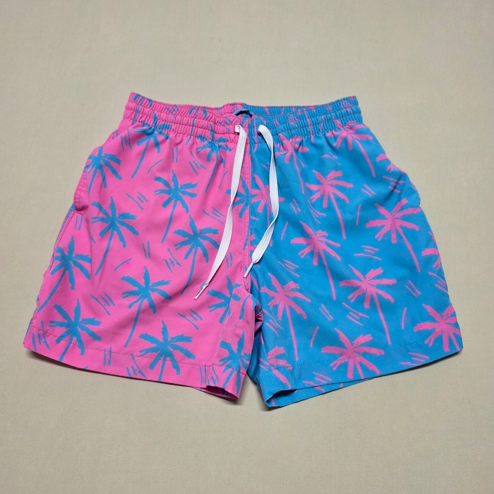 Chubbies Men Swim Trunks Small Pink Blue Palm Tree Mesh Lined Above Knee